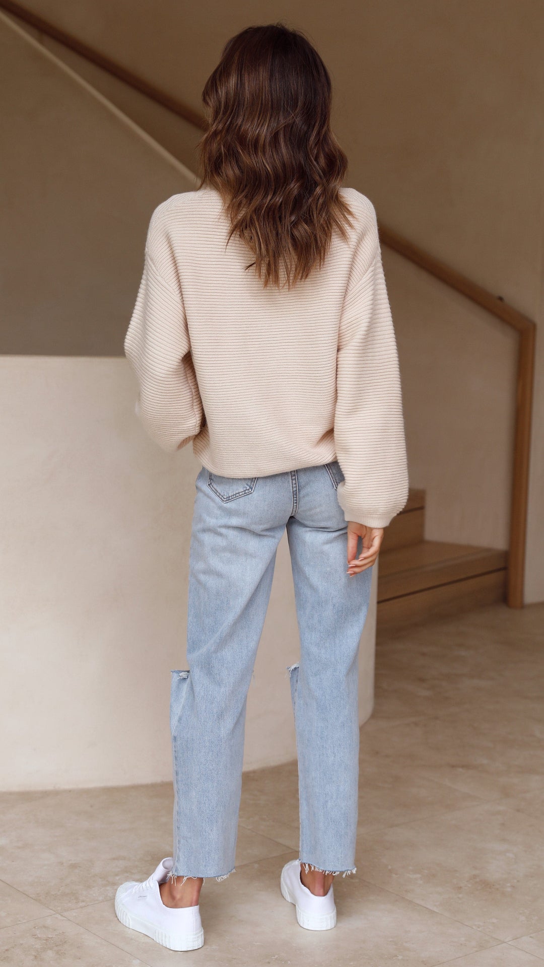 Beige Knitted Women's Sweater - Isabella-Beige-XS-The Livary