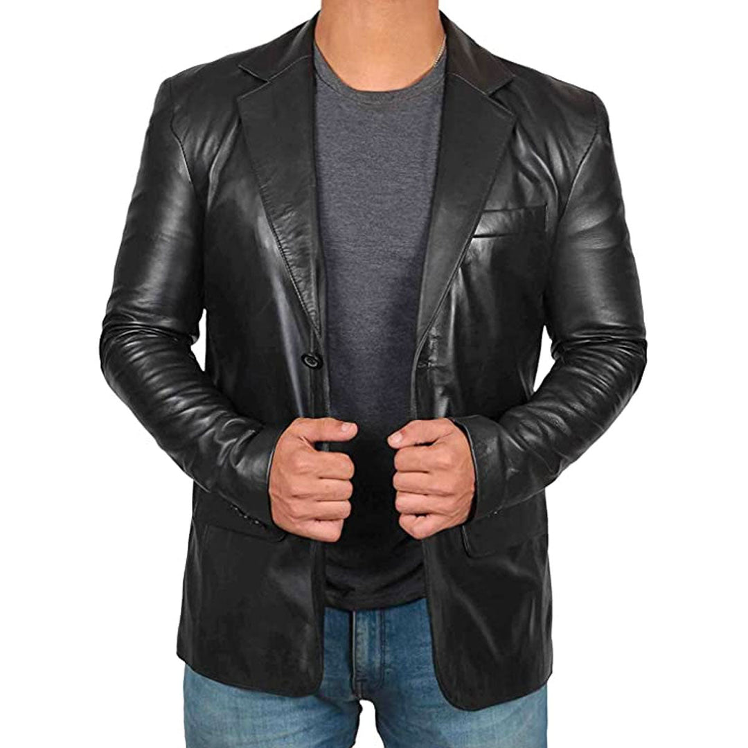 Men's Leather Blazer – Leonardo-Black-S-The Livary