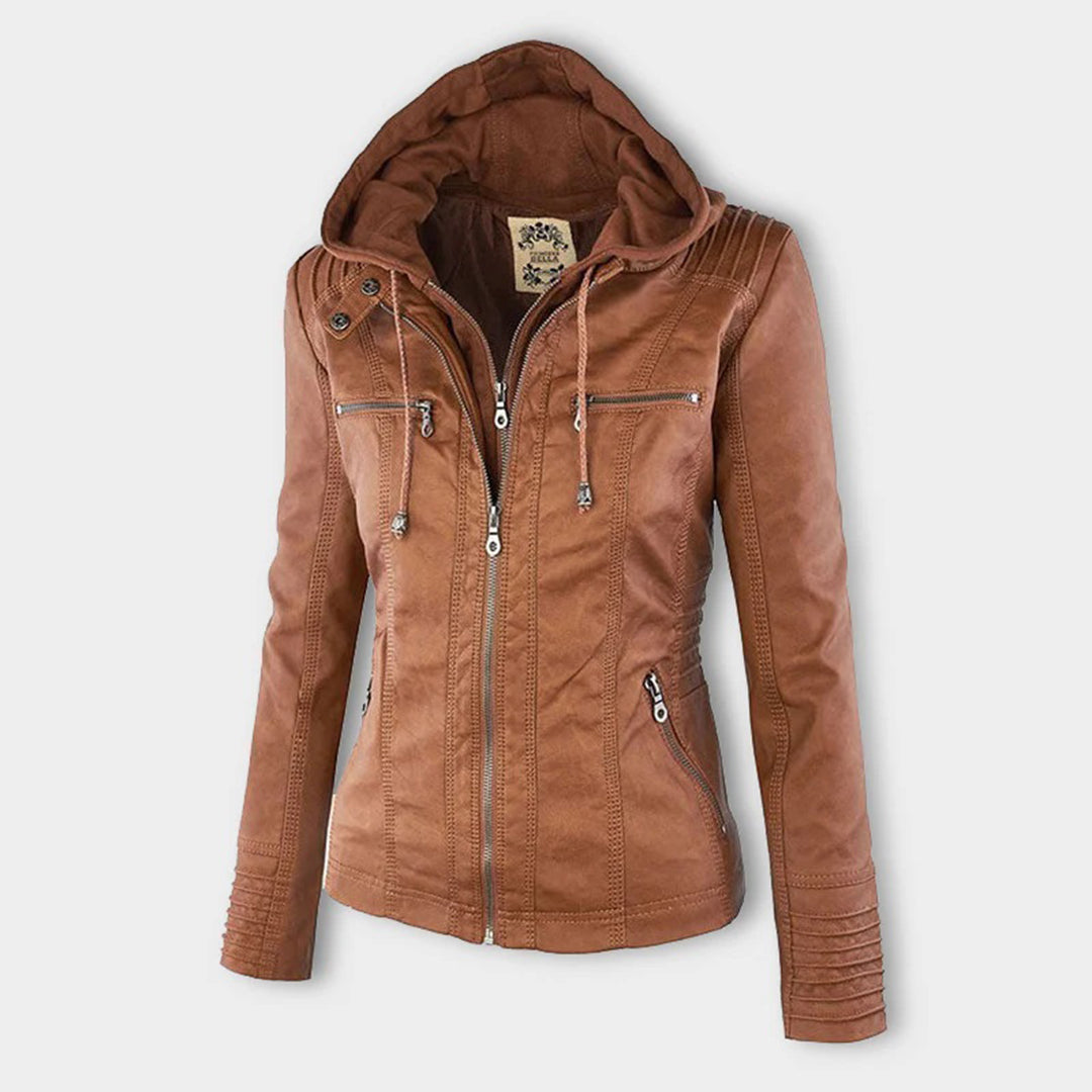 Stylish Leather Summer Jacket for Ladies - Elara-Khaki-S-The Livary