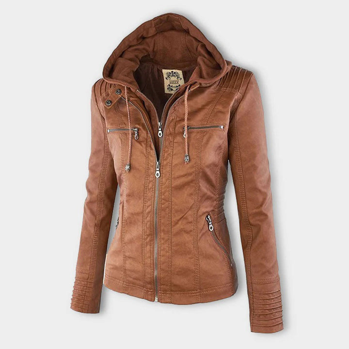 Stylish Leather Summer Jacket for Ladies - Elara-Khaki-S-The Livary