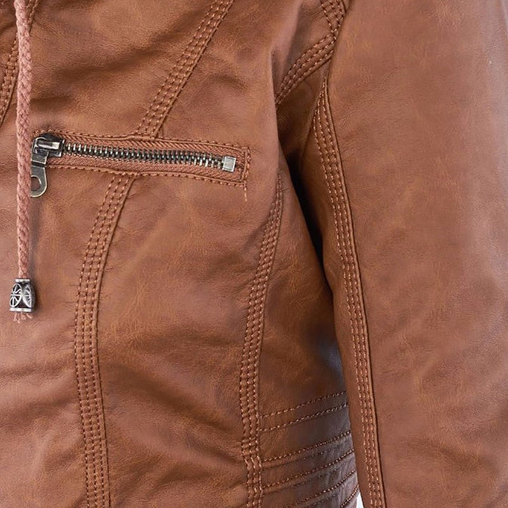 Stylish Leather Summer Jacket for Ladies - Elara-Khaki-S-The Livary
