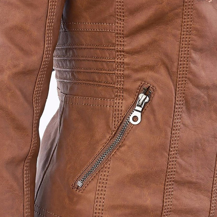 Stylish Leather Summer Jacket for Ladies - Elara-Khaki-S-The Livary