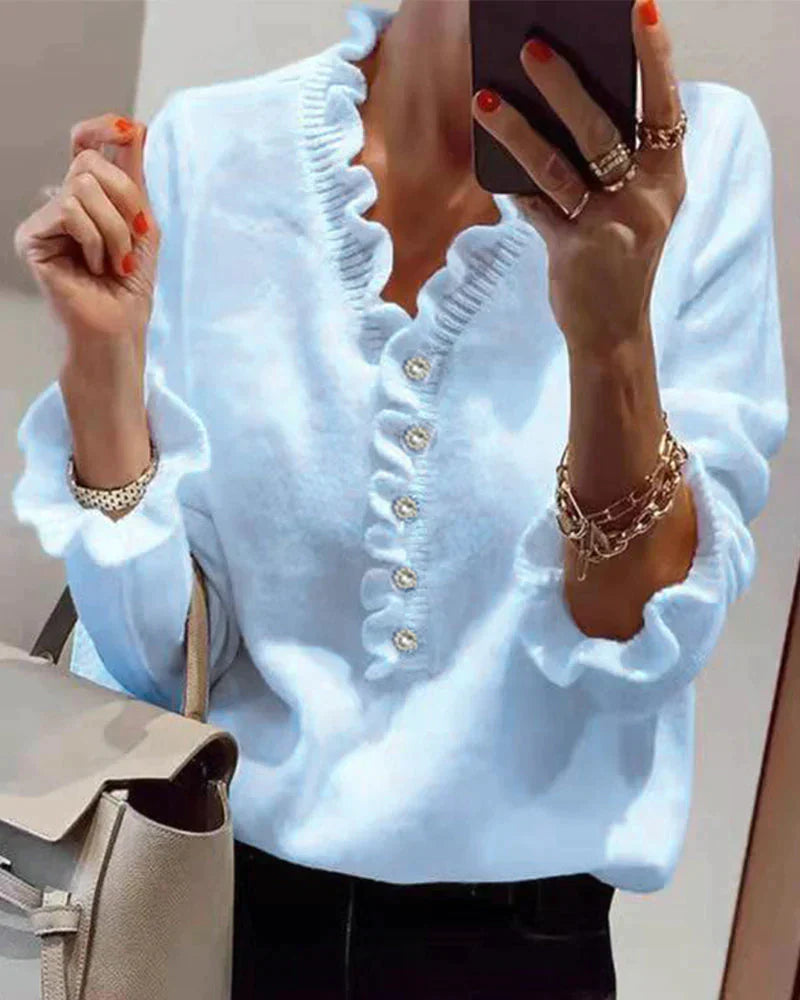 Stylish Sweater with Ruffles - Elodie-Light blue-S-The Livary