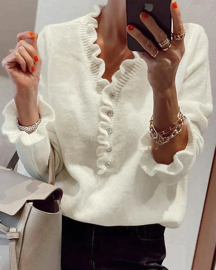 Stylish Sweater with Ruffles - Elodie-White-S-The Livary