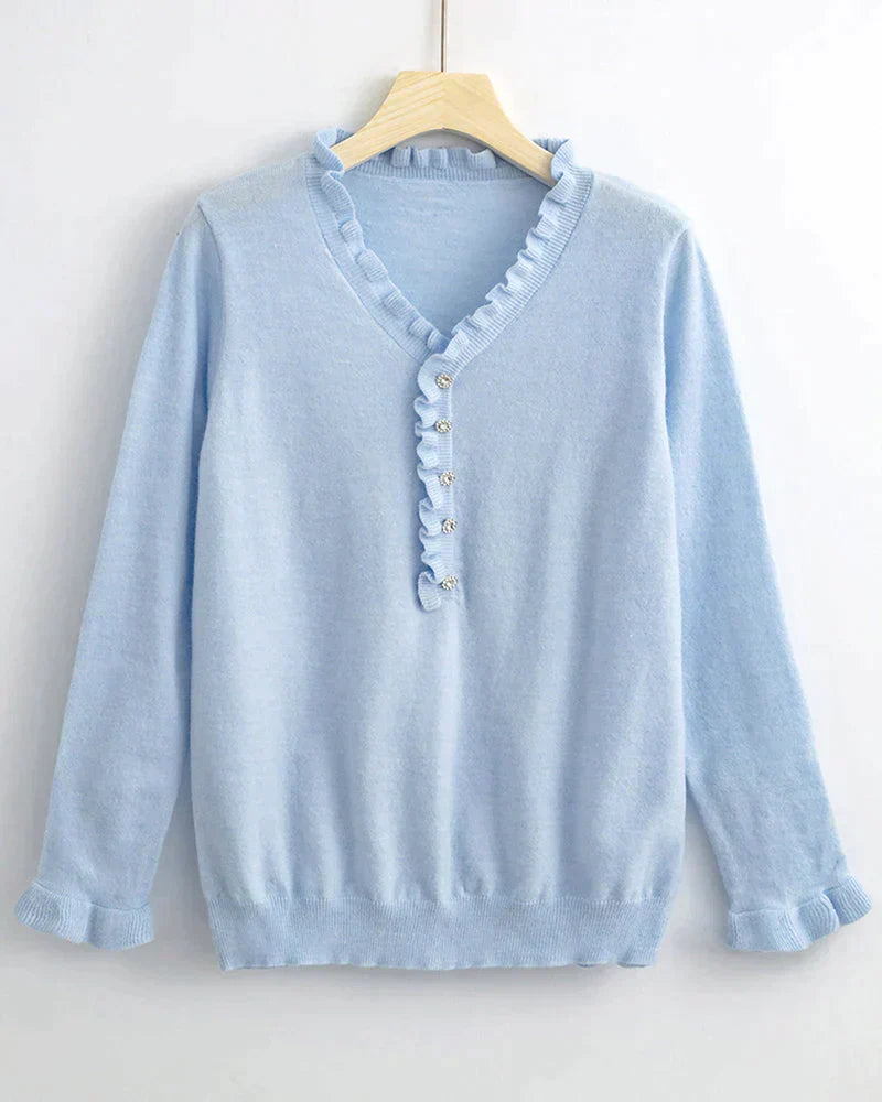 Stylish Sweater with Ruffles - Elodie-Light blue-S-The Livary