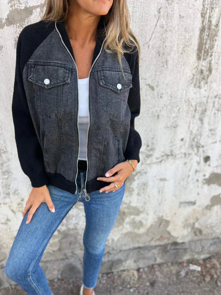 Trendy Denim Jacket - Isaline-Black-S-The Livary