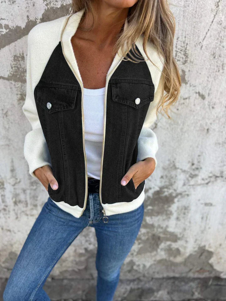 Trendy Denim Jacket - Isaline-Black/White-S-The Livary