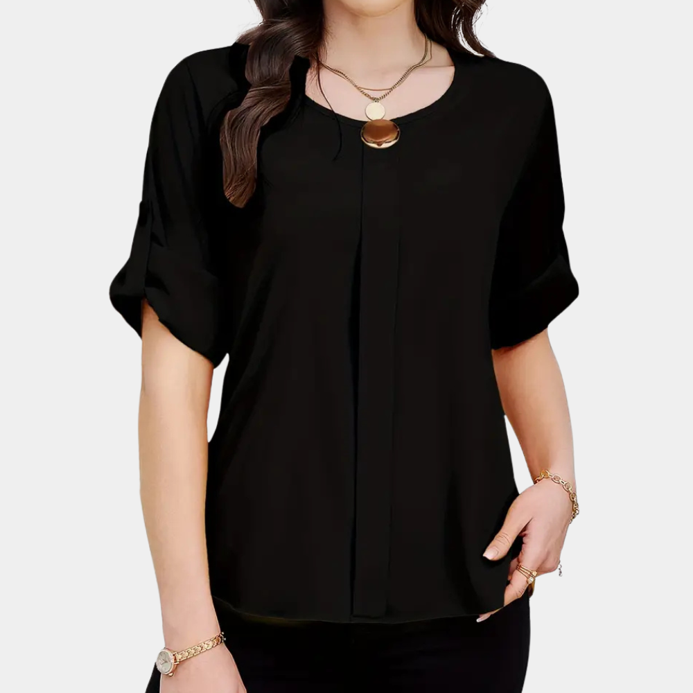Lightweight Black Pleated Blouse for Women - Amira-XS-The Livary