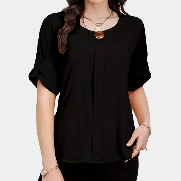 Lightweight Black Pleated Blouse for Women - Amira-XS-The Livary