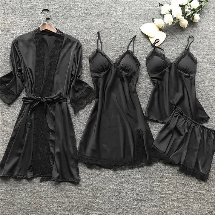 Luxury Satin Nightdress Set - Aurora-Black-XS-The Livary