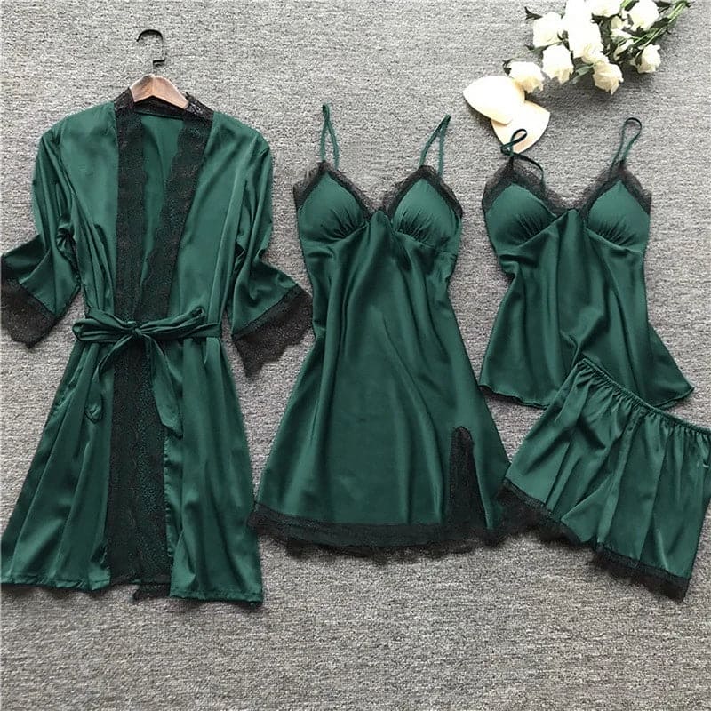 Luxury Satin Pyjama Set - Luna-Green-S-The Livary