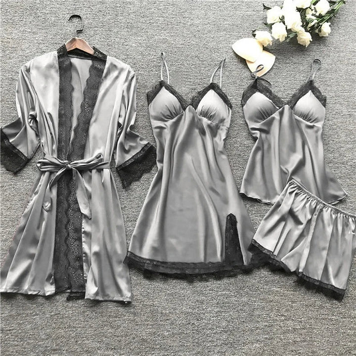 Luxury Satin Nightdress Set - Aurora-Gray-XS-The Livary