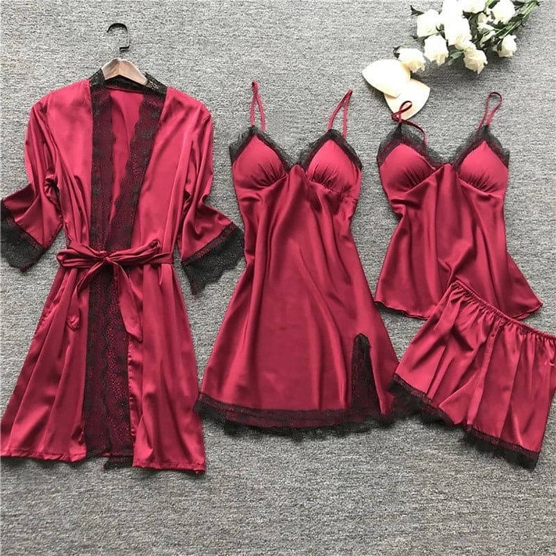 Luxury Satin Nightdress Set - Aurora-Red-XS-The Livary