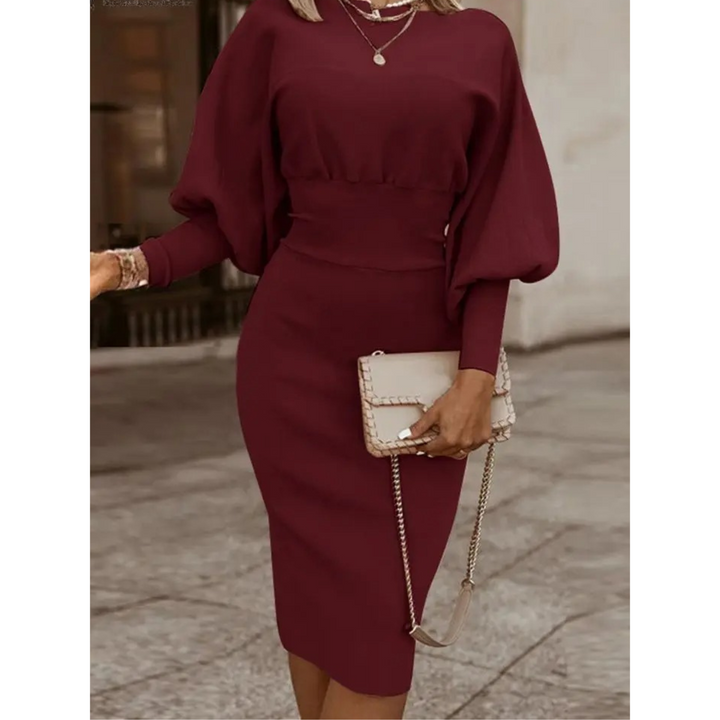 Plain Colour Cocktail Dress with Lantern Sleeves - Lena-Red-S-The Livary