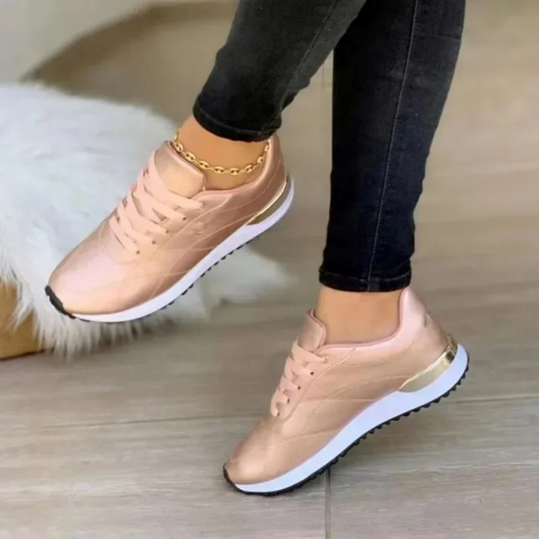 Comfortable Leather Women's Sneakers - Celia-Rose gold-3.5-The Livary