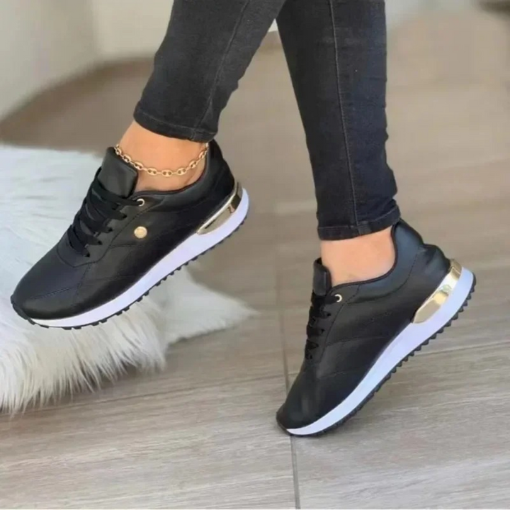 Comfortable Leather Women's Sneakers - Celia-Black-3.5-The Livary