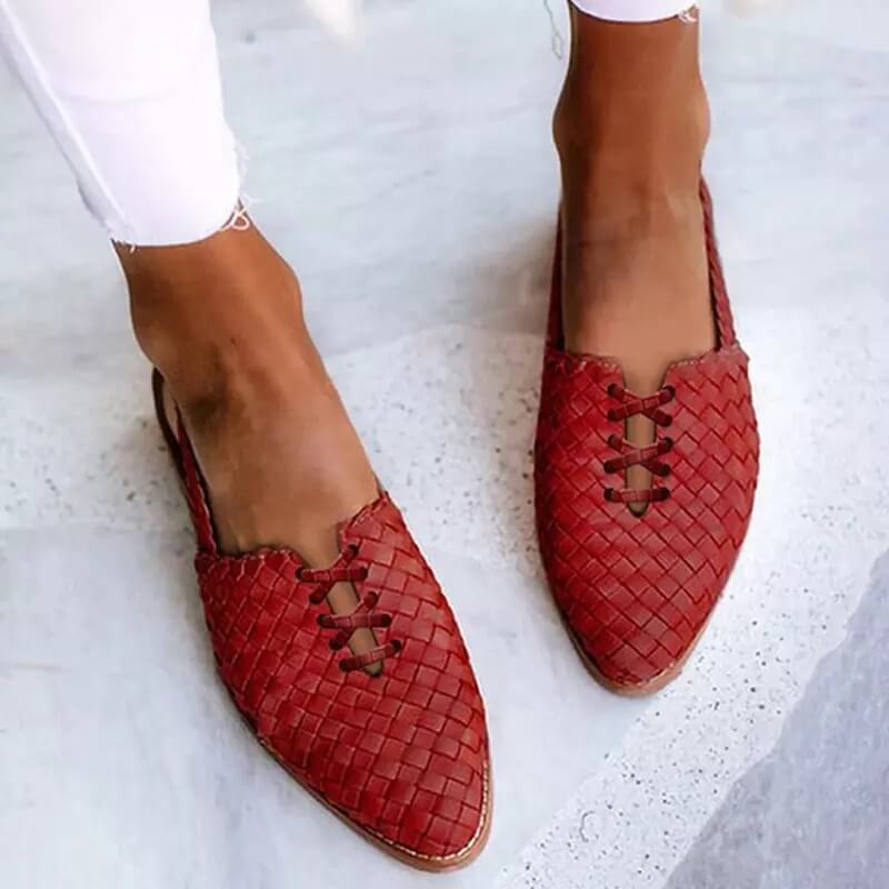 Handwoven leather slippers for women - Clara-Red-2.5-The Livary