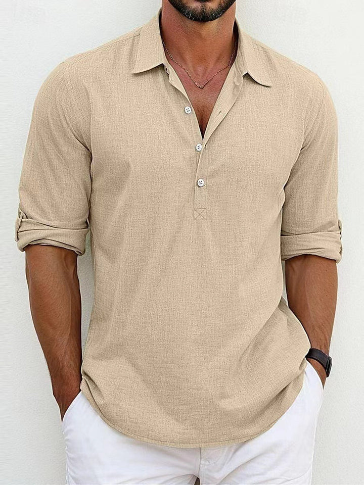 Breathable & Timeless Men's Linen Shirt with Button Placket – Niko-Light brown-S-The Livary