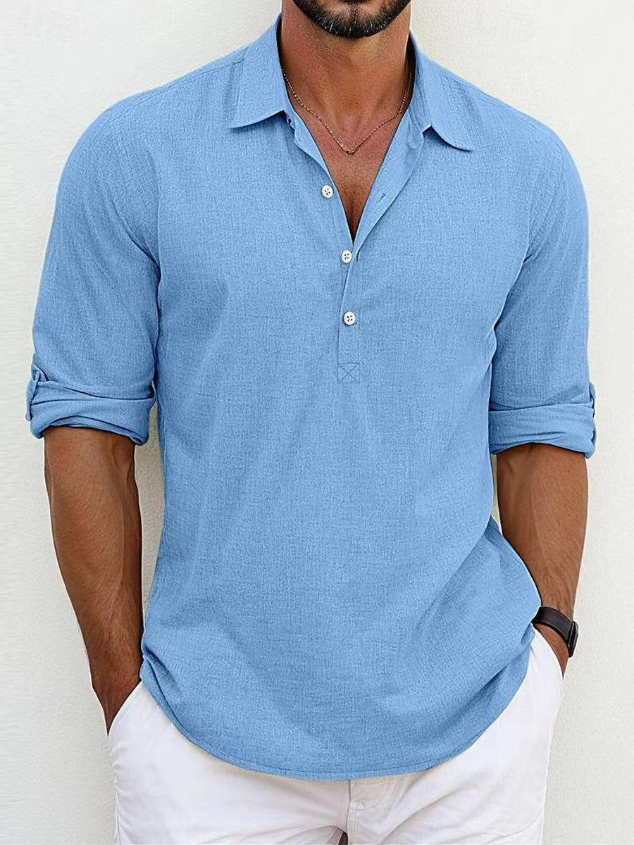 Breathable & Timeless Men's Linen Shirt with Button Placket – Niko-Blue-S-The Livary