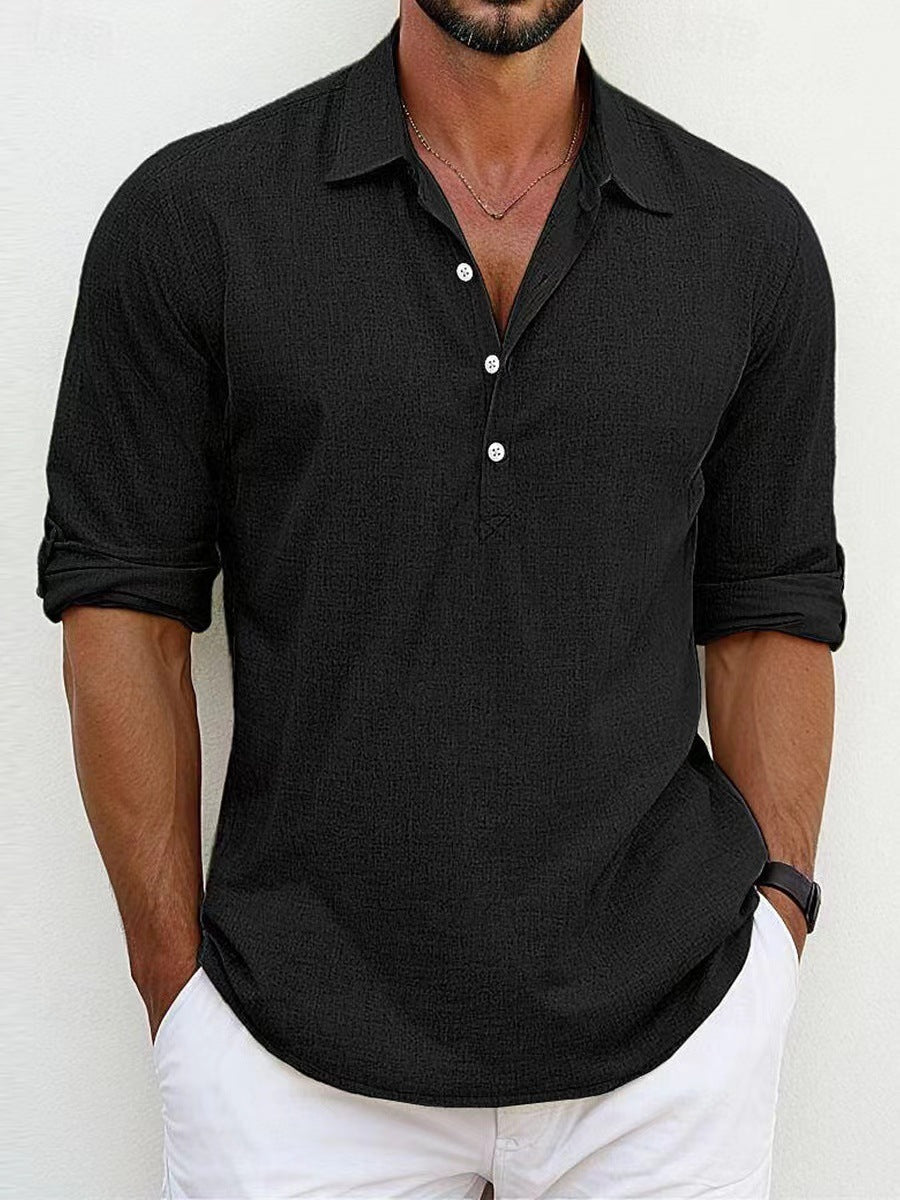 Breathable & Timeless Men's Linen Shirt with Button Placket – Niko-Black-S-The Livary