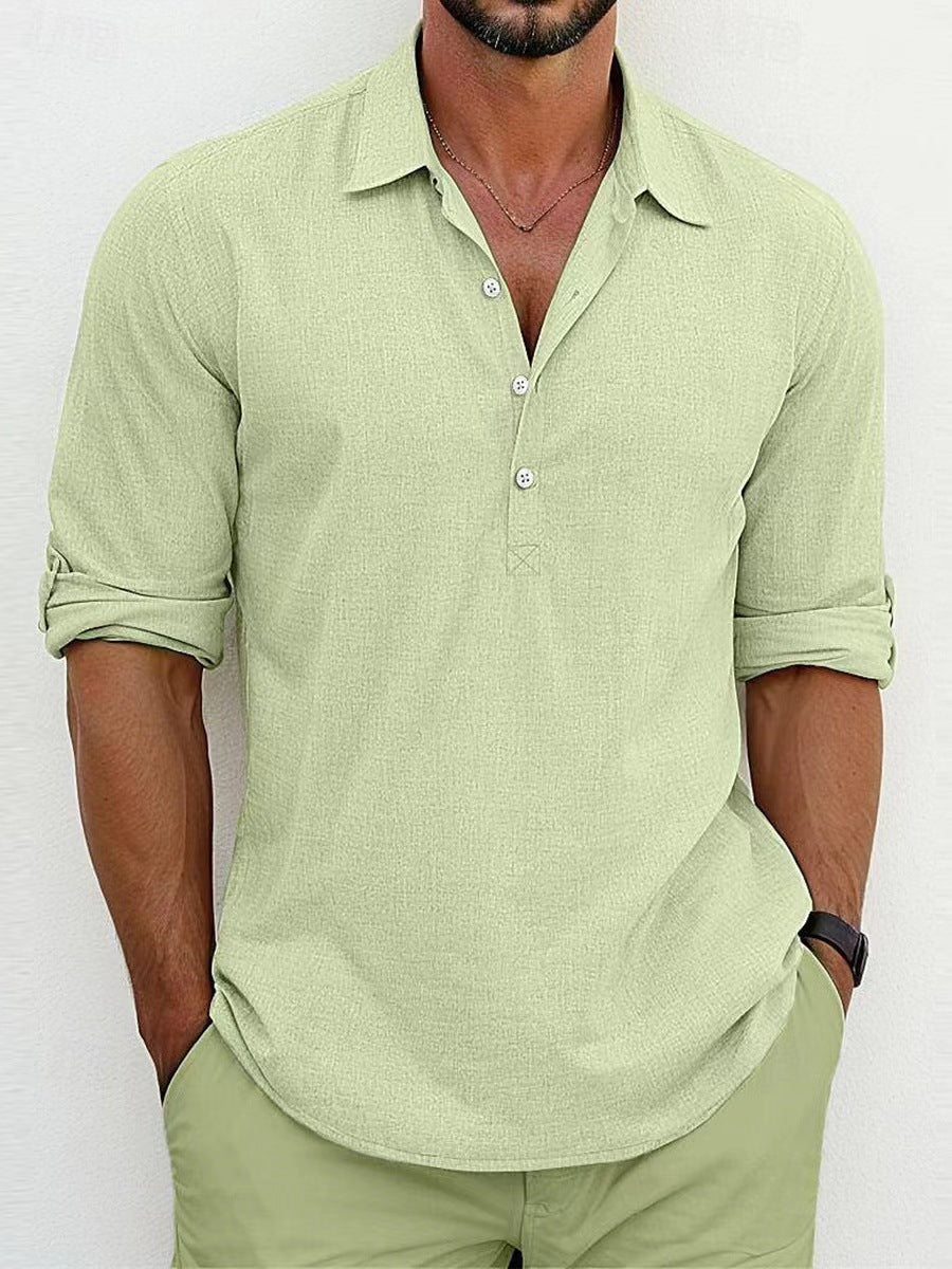 Breathable & Timeless Men's Linen Shirt with Button Placket – Niko-Light green-S-The Livary