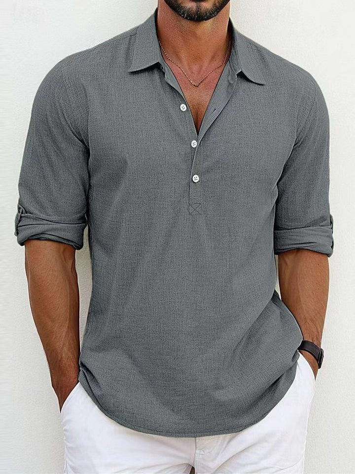 Breathable & Timeless Men's Linen Shirt with Button Placket – Niko-Grey-S-The Livary
