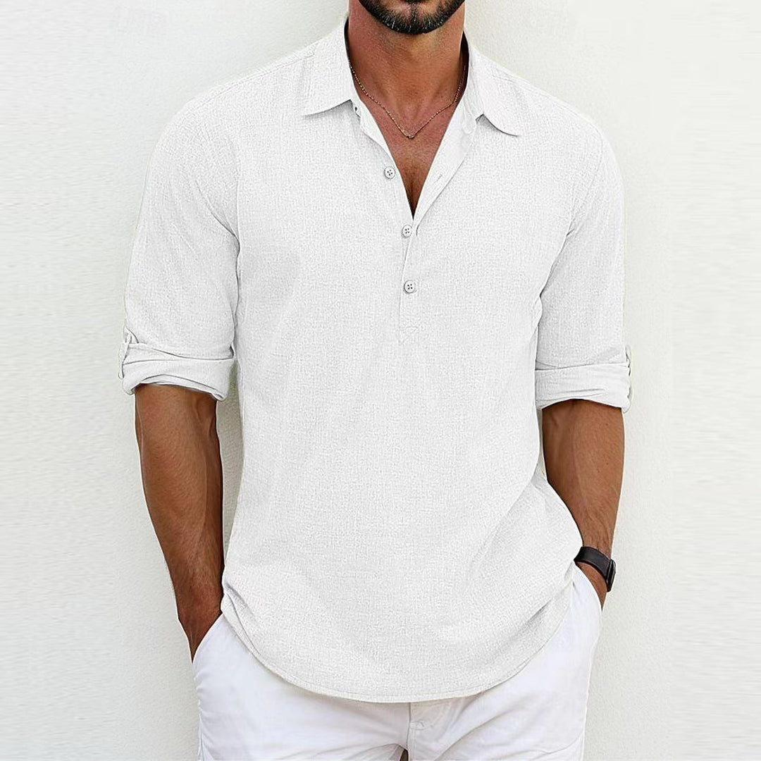 Breathable & Timeless Men's Linen Shirt with Button Placket – Niko-White-S-The Livary