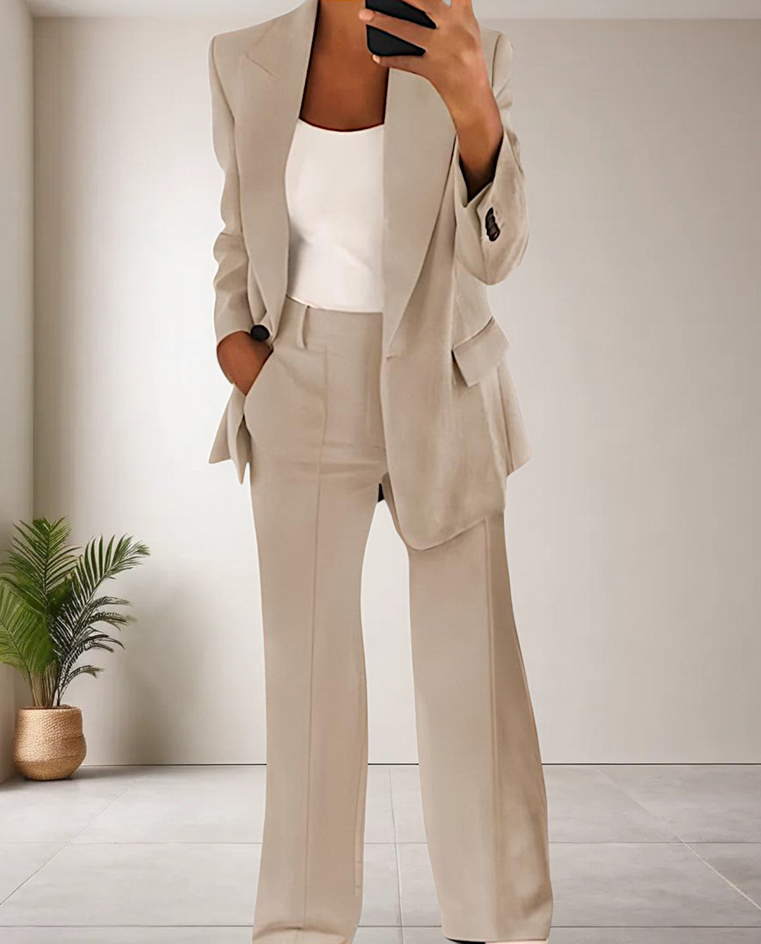 Trendy Ladies Jumpsuit - Isabella-S-Beige-The Livary