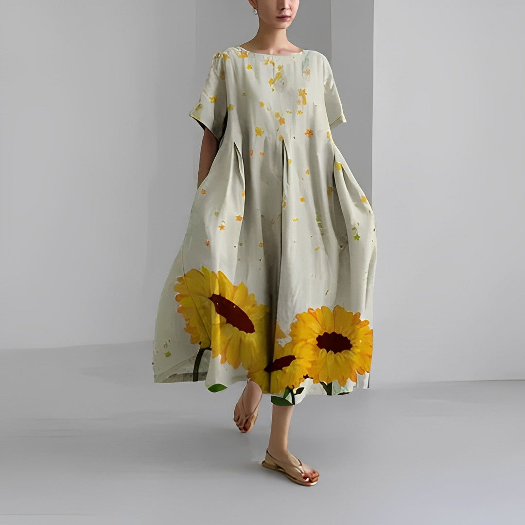 Airy summer maxi dress with waist accent - Clara-Beige-S-The Livary