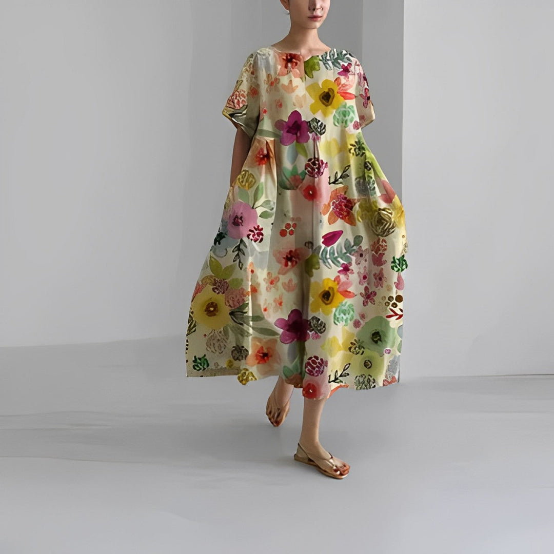 Airy summer maxi dress with waist accent - Clara-Multicoloured-S-The Livary