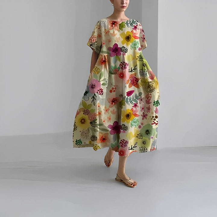 Airy summer maxi dress with waist accent - Clara-Multicoloured-S-The Livary