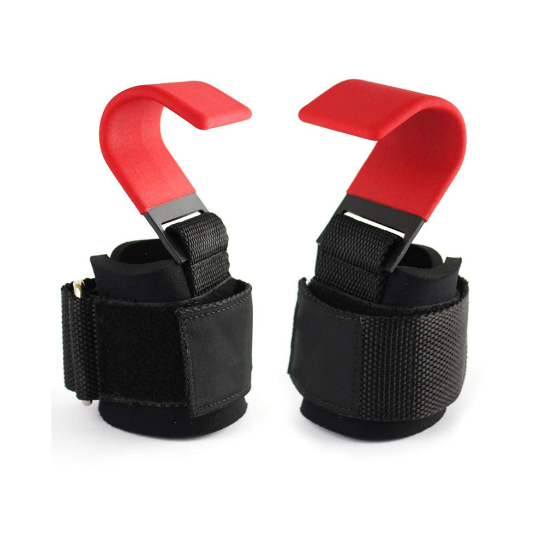Lifting Hooks with Adjustable Wrist Strap - GripMax-Red-The Livary