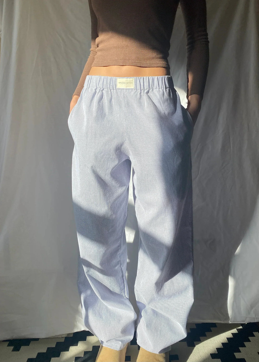 Soft Organic Cotton Lounge Trousers – Sienna-Light blue-XS-The Livary
