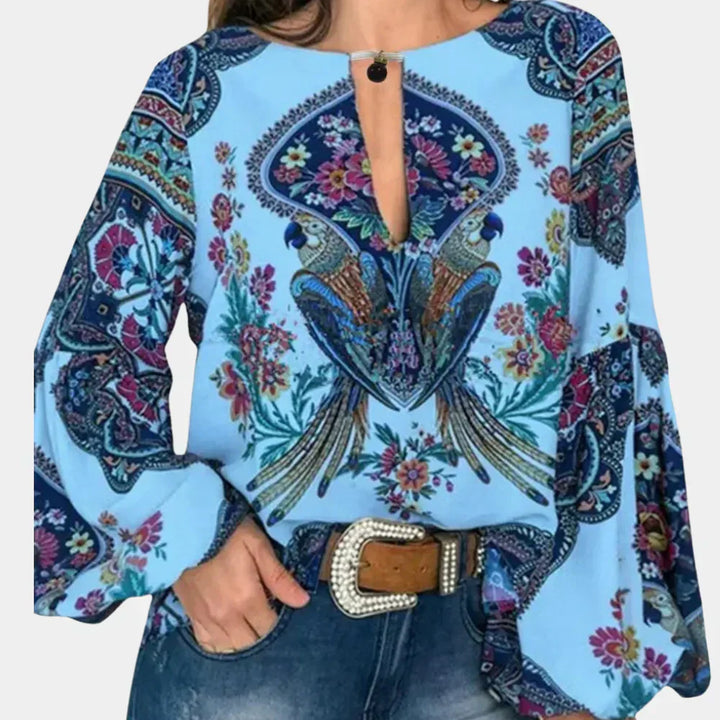 Airy ladies' summer blouse with floral print – Isabelle-Blue-XS-The Livary