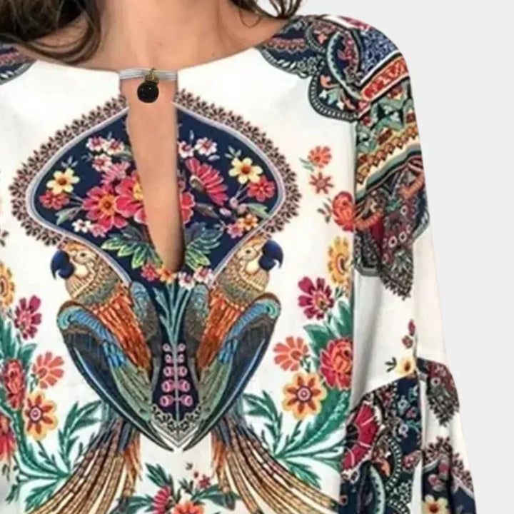 Airy ladies' summer blouse with floral print – Isabelle-Yellow-XS-The Livary
