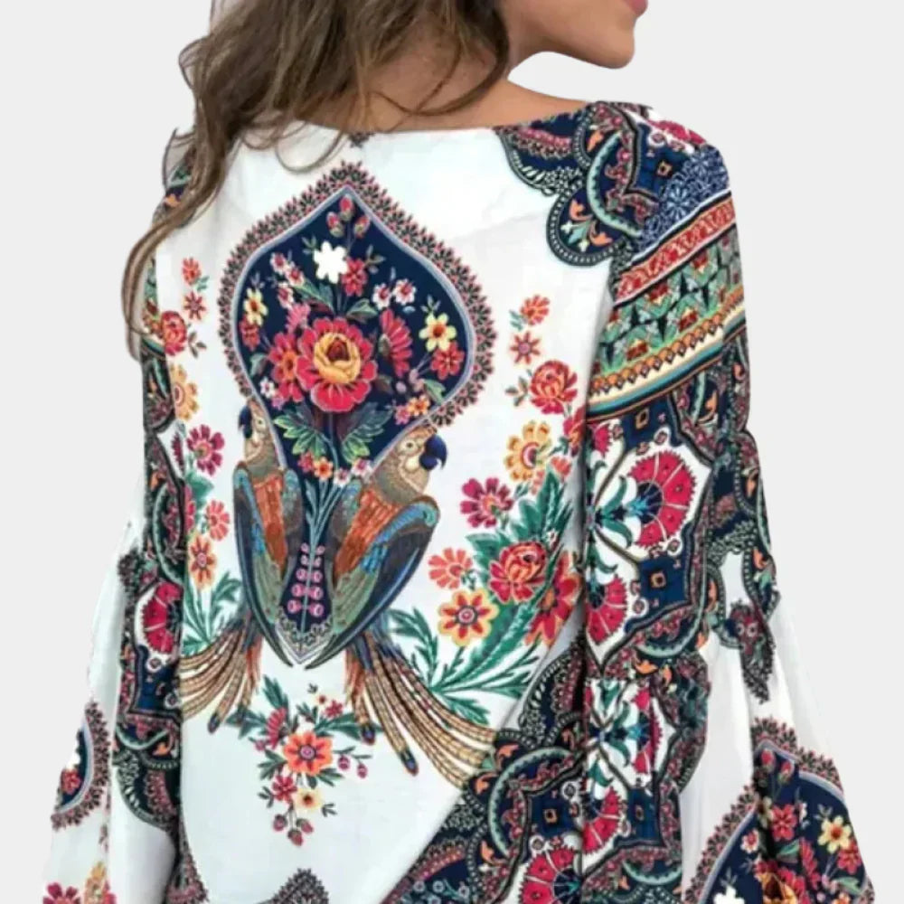 Airy ladies' summer blouse with floral print – Isabelle-Yellow-XS-The Livary