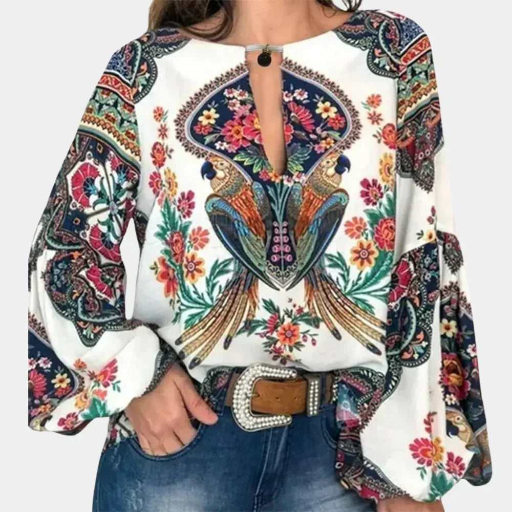 Airy ladies' summer blouse with floral print – Isabelle-White-XS-The Livary
