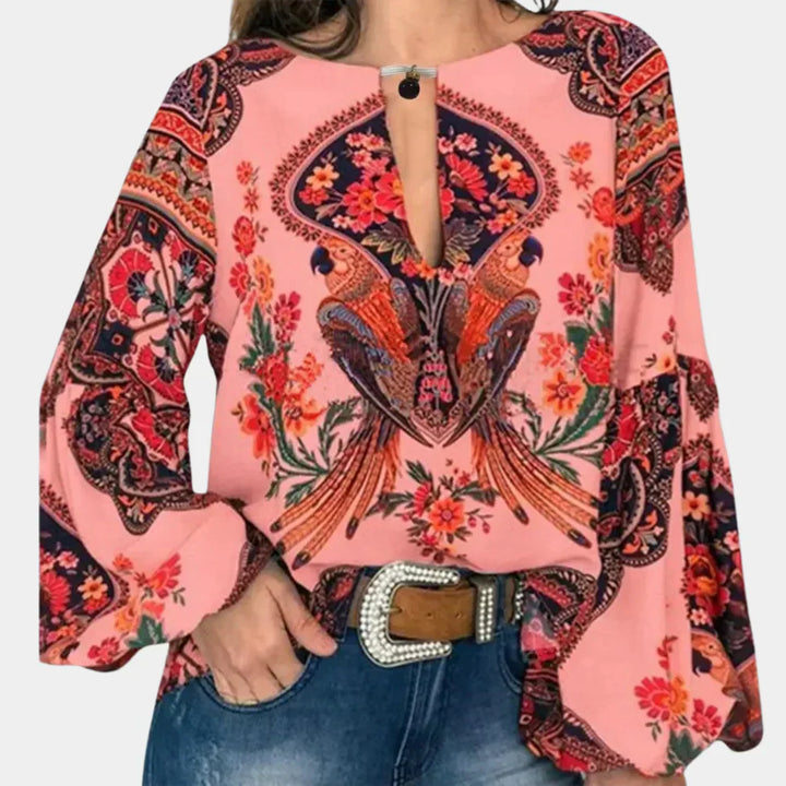 Airy ladies' summer blouse with floral print – Isabelle-Pink-XS-The Livary