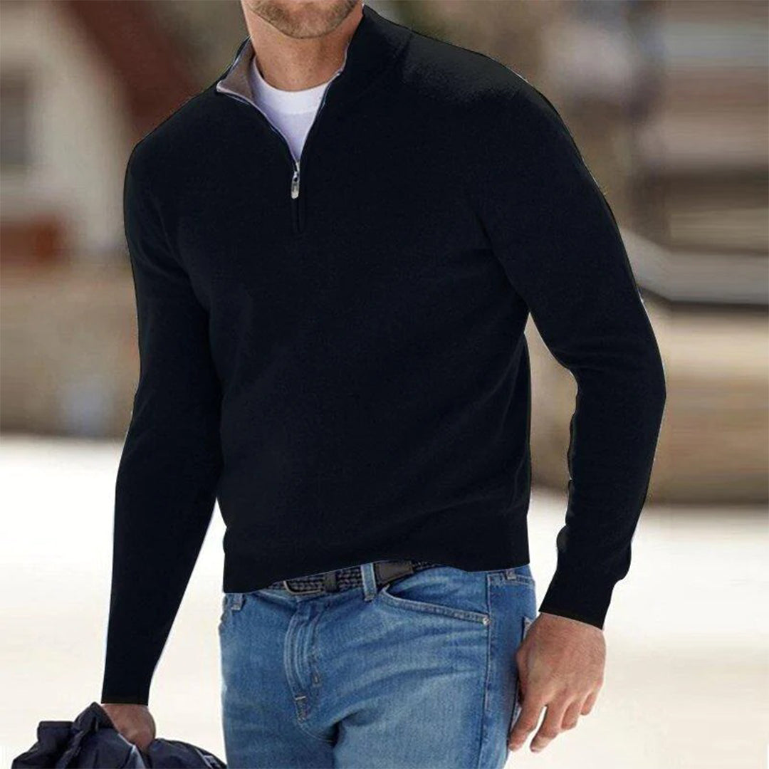 Comfortable Men's Sweater with Zip - Milo-Black-S-The Livary