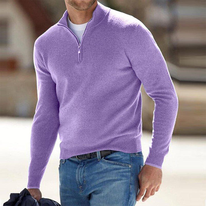 Comfortable Men's Sweater with Zip - Milo-Purple2-S-The Livary