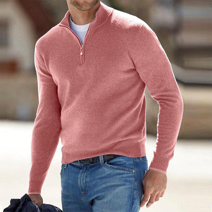 Comfortable Men's Sweater with Zip - Milo-Salmon pink-S-The Livary