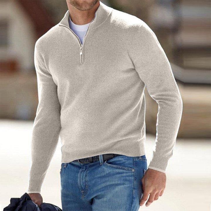Comfortable Men's Sweater with Zip - Milo-Beige-S-The Livary