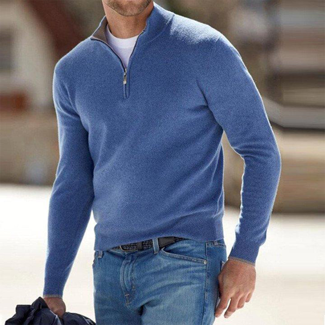 Comfortable Men's Sweater with Zip - Milo-Blue-S-The Livary