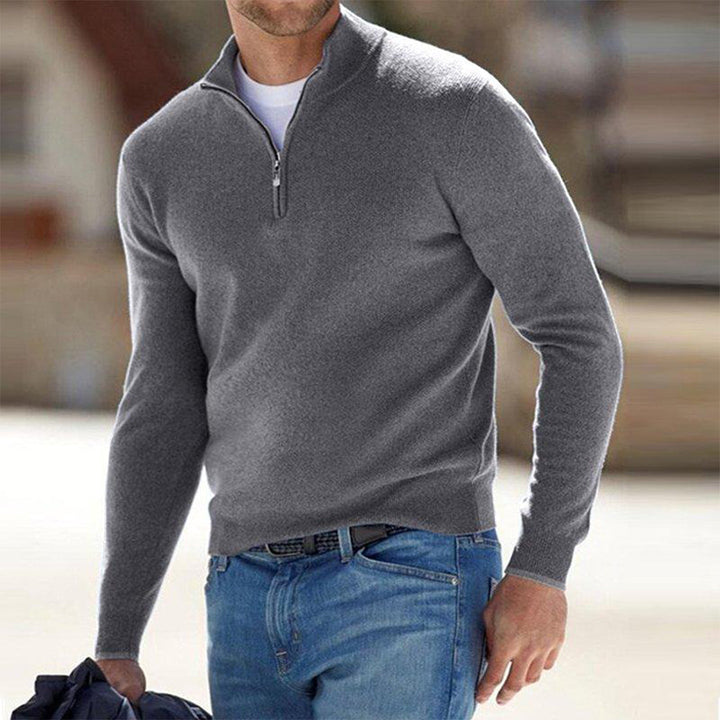 Comfortable Men's Sweater with Zip - Milo-Grey-S-The Livary