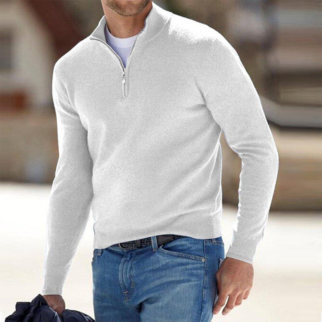 Comfortable Men's Sweater with Zip - Milo-White-S-The Livary