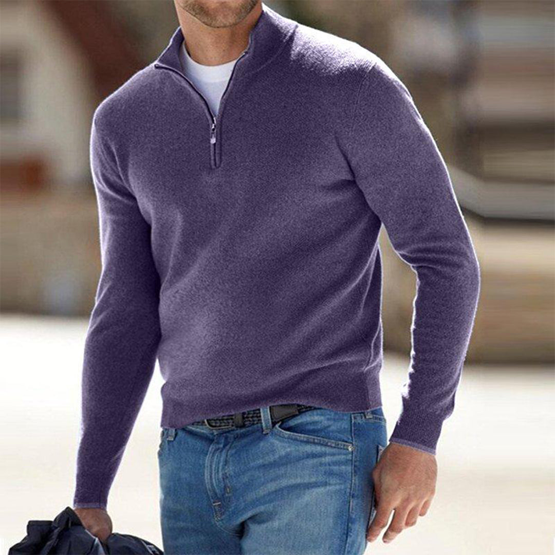 Comfortable Men's Sweater with Zip - Milo-Purple-S-The Livary