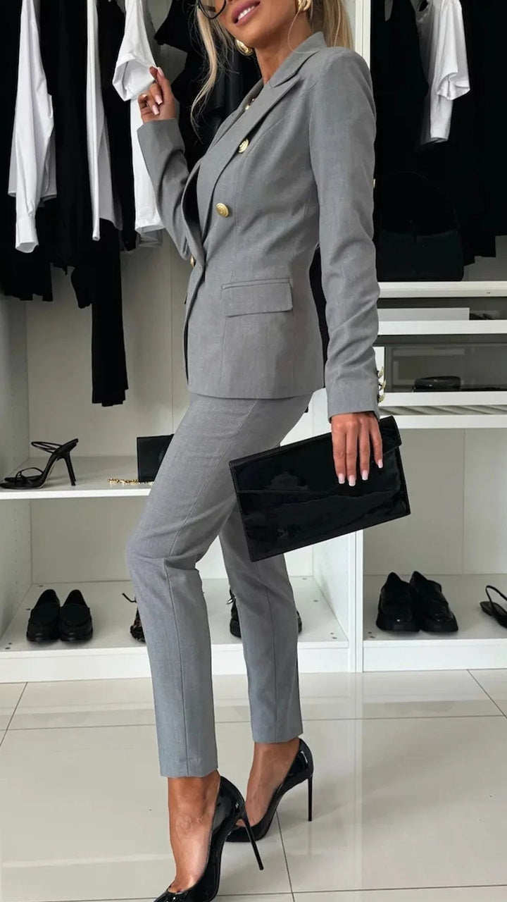 Two-Piece Set for Women – Top and Trousers in Modern Look – Soraya-Grey-S-The Livary