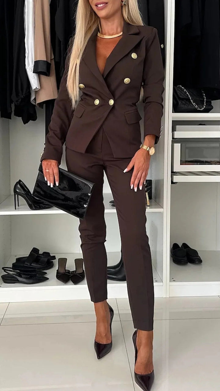 Two-Piece Set for Women – Top and Trousers in Modern Look – Soraya-Brown-S-The Livary
