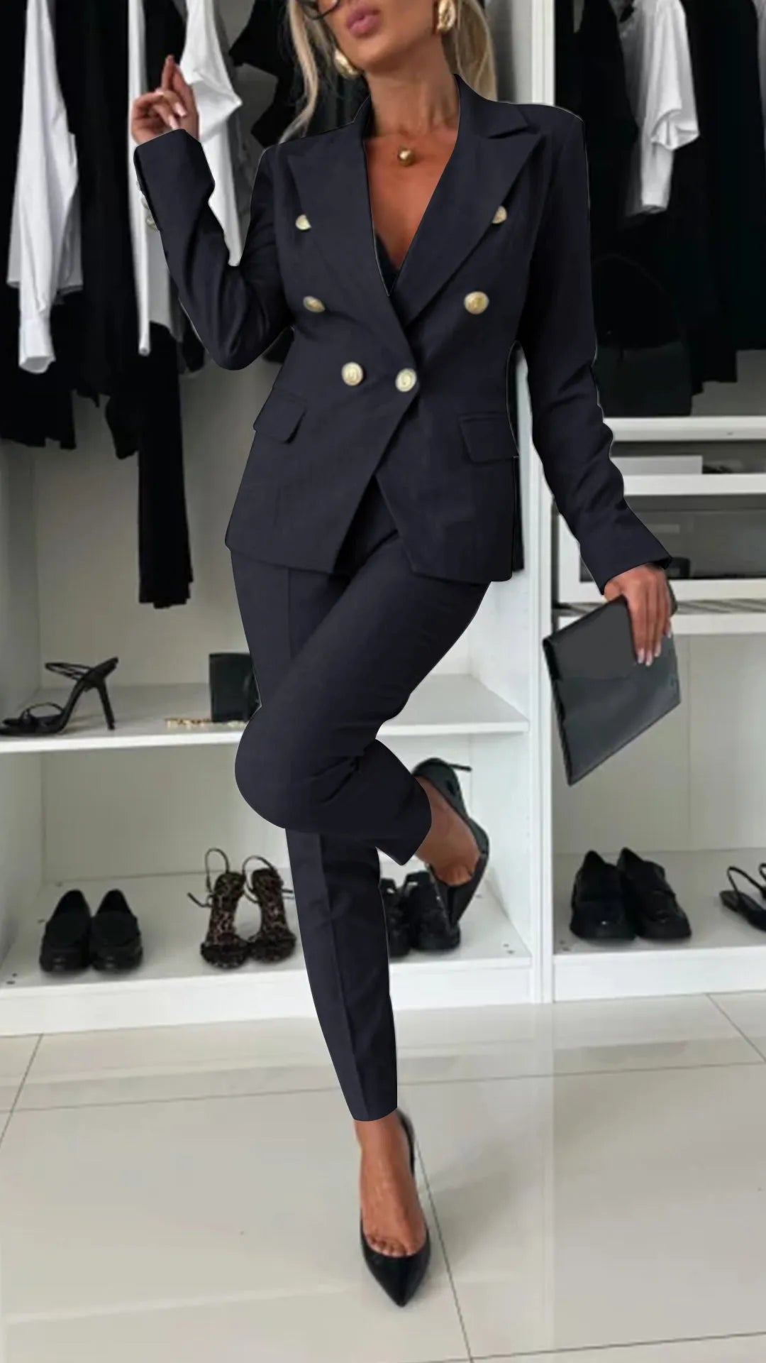 Two-Piece Set for Women – Top and Trousers in Modern Look – Soraya-Black-S-The Livary