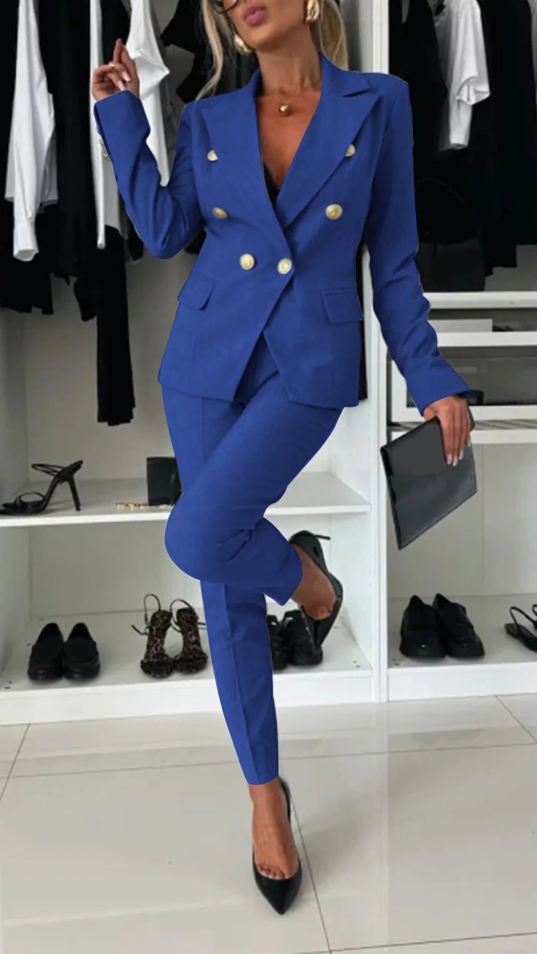 Two-Piece Set for Women – Top and Trousers in Modern Look – Soraya-Blue-S-The Livary